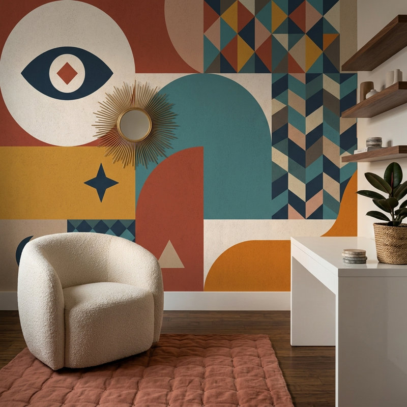 Décoration murale amovible de style Mid-Century, Texturé non collé, 120 po x 96 po