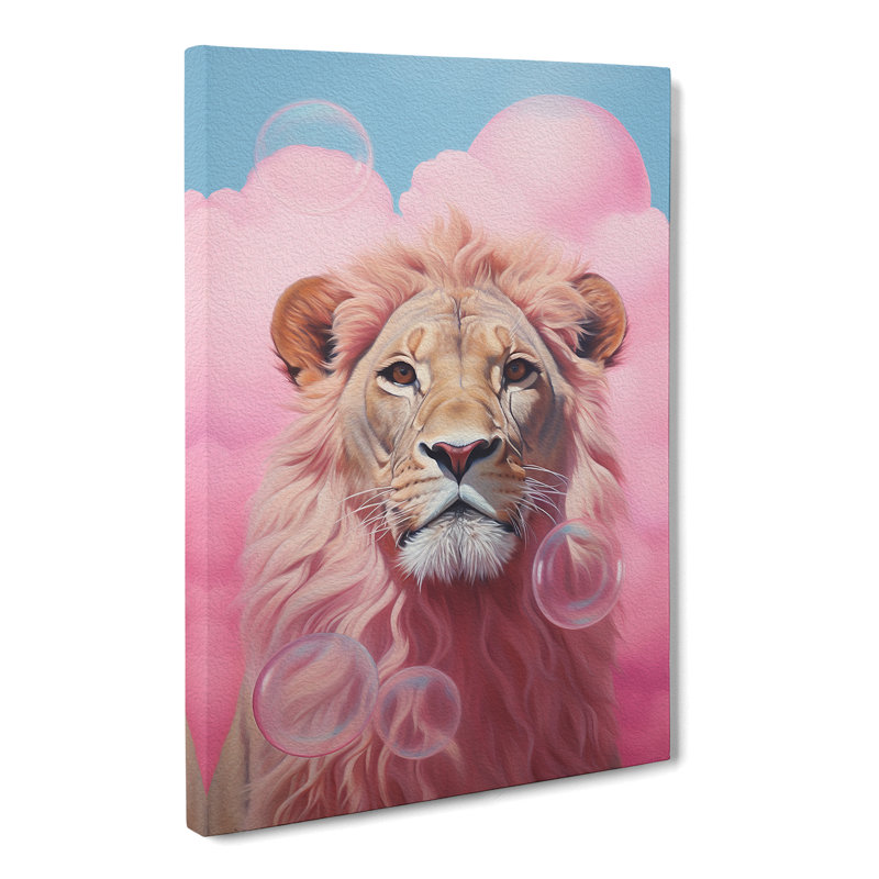 Lion Bubble Gum Painting - Wrapped Canvas, 60cm H x 40cm W x 3cm D