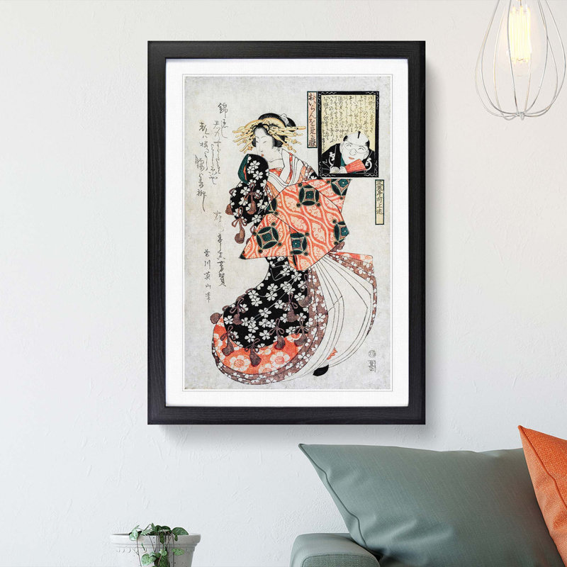 Looking at a Courtesan by Kikukawa Eizan - Picture Frame Painting Print, Black Framed, 36cm H x 27cm W x 2cm D