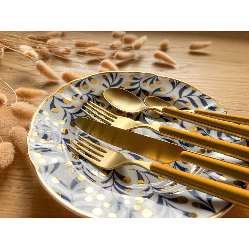 Fantasia 5 - Piece Stainless Steel Flatware Set - Service for 1, Mustard