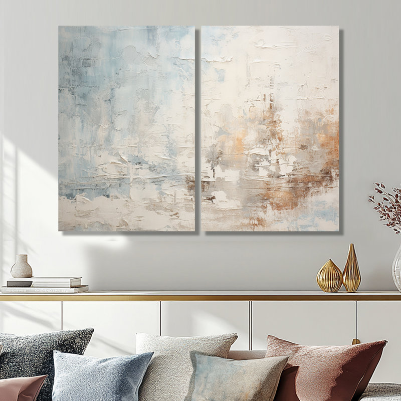 Beige bleu océan tempête II - art mural moderne, Toile tendue, Ne s’applique pas, H 36 po x l 48 po