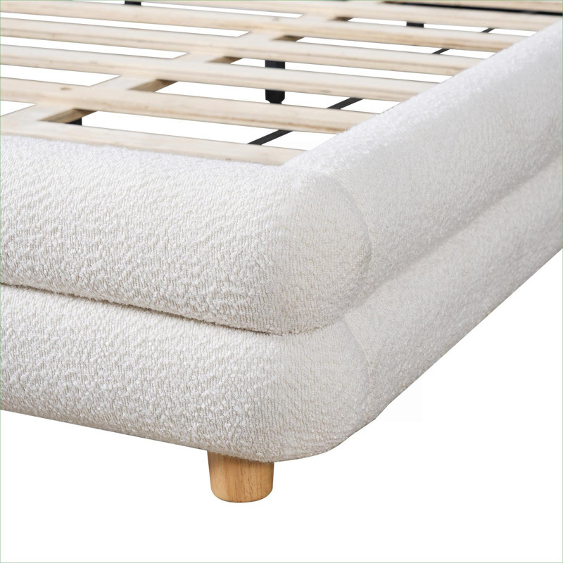 Structure de lit tapissier de luxe très grand Boucle avec tête de lit courbée épaisse en bois massif blanc doux