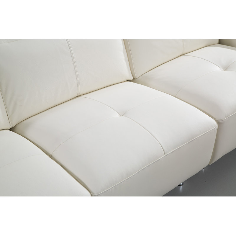 White Italian Leather 4-Piece Sectional with Adjustable Headrest