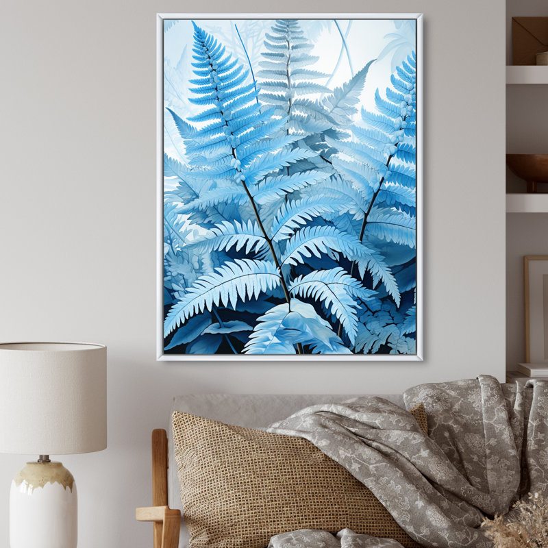 Herard Ferns Azure Dreams II - impression, H 40 po x l 30 po x P 1,5 po, Cadre flottant blanc