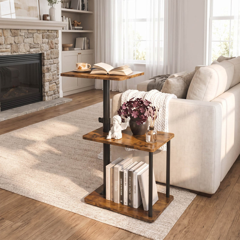 Height Adjustable Swivel C Table with Storage Shelf and Wheels