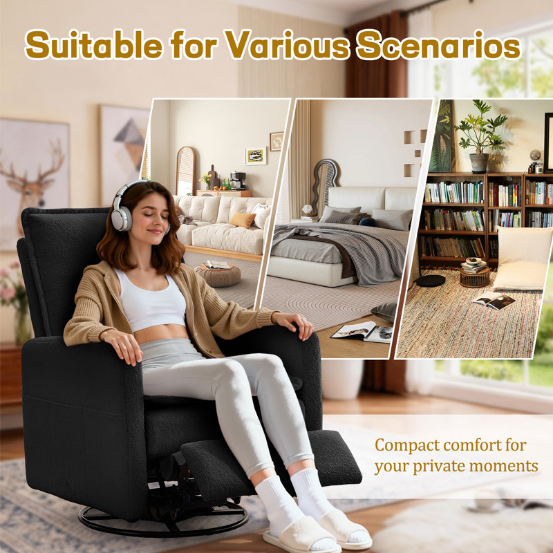 Recliner Chair, Swivel Recliners With Pillows, Small Rocker Recliner For Small Space, Manual Recliner With Side Pockets