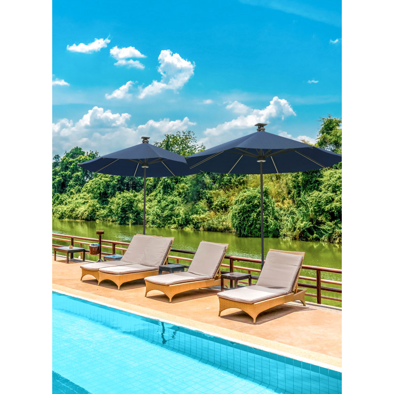 Pasticallo Paramount Series Smart Umbrella With Remote, Wind Sensor, Solar Panel, Led Center Lighting, Removeable Led Lighting Strip, Sunbrella Spectrum