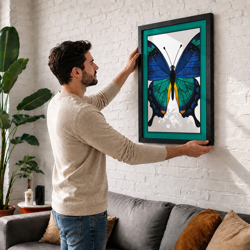 Blue Butterfly Specimen Botanical - Framed Print, Oak, A4 - 29.7 x 21.0 cm