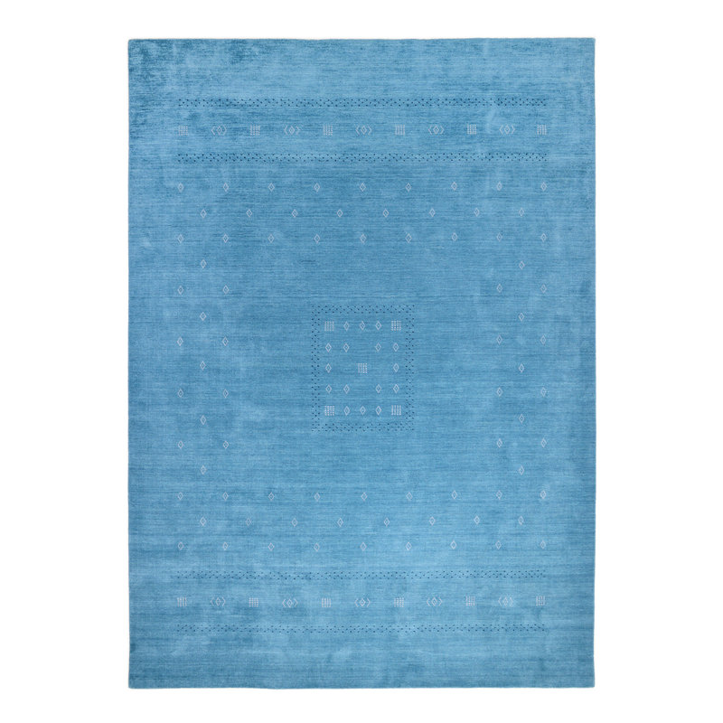Simi Hand Knotted Cotton/Wool Southwestern Area Rug, Light Blue, Rectangle 4' x 6'