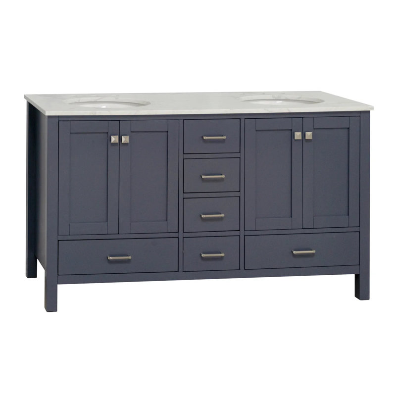 Ensemble de meuble-lavabo double 60 po Claudett, Carrara d'ingénierie, Gris marine