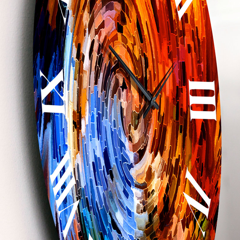 Voyage à l'intérieur du monde, spirale orange abstraite - horloge murale moderne, Petit