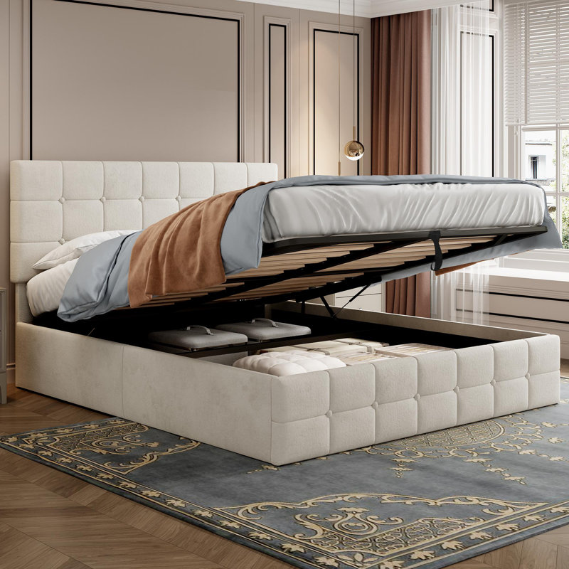 Nathniel Upholstered Ottoman Storage Bed, Beige