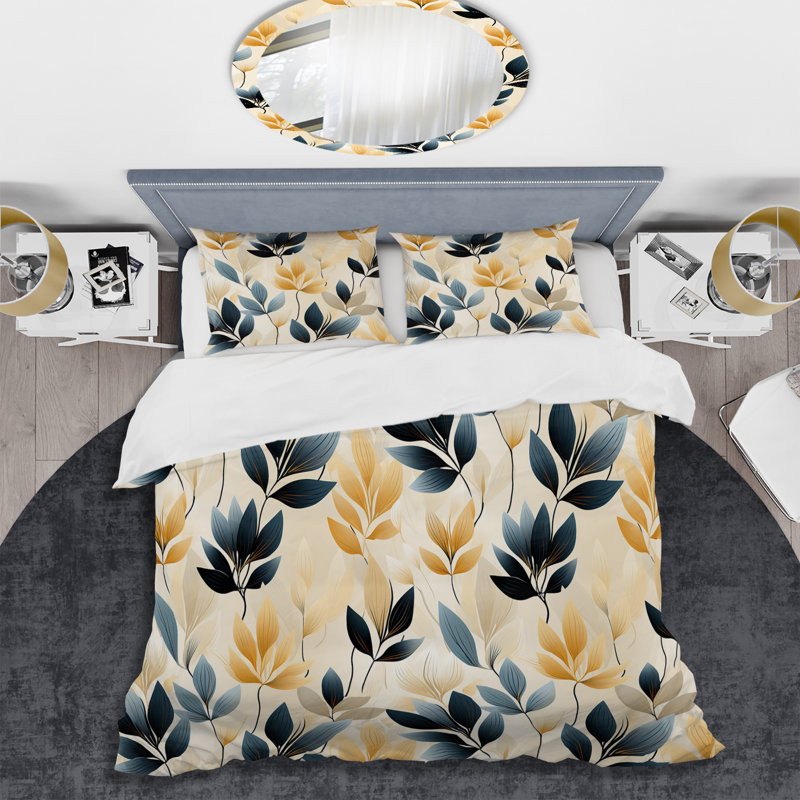 Modern Leaf Patterns I Duvet Cover, Queen Duvet Cover + 2 Standard Shams