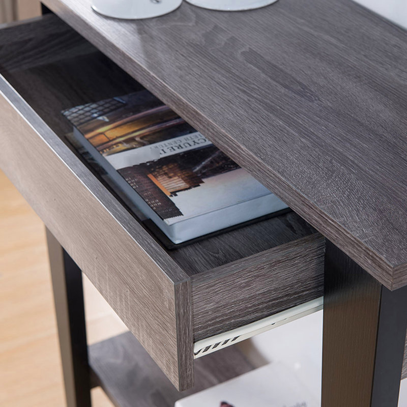 Console Home Furniture en gris et noir patiné avec tiroir et tablette décorative