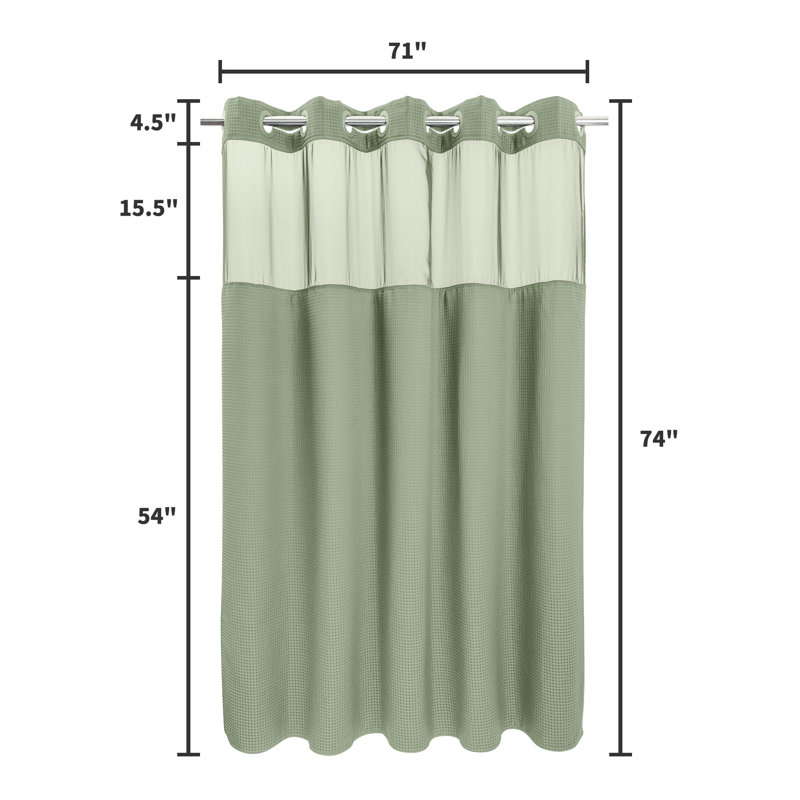 Rideau de douche Ramjani Waffle Weave, H 74 po x l 71 po, Vert sauge