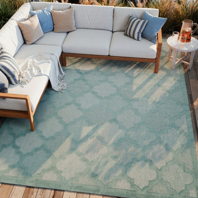 Tapis intérieur / extérieur bleu turquoise / bleu sarcelle Adianey