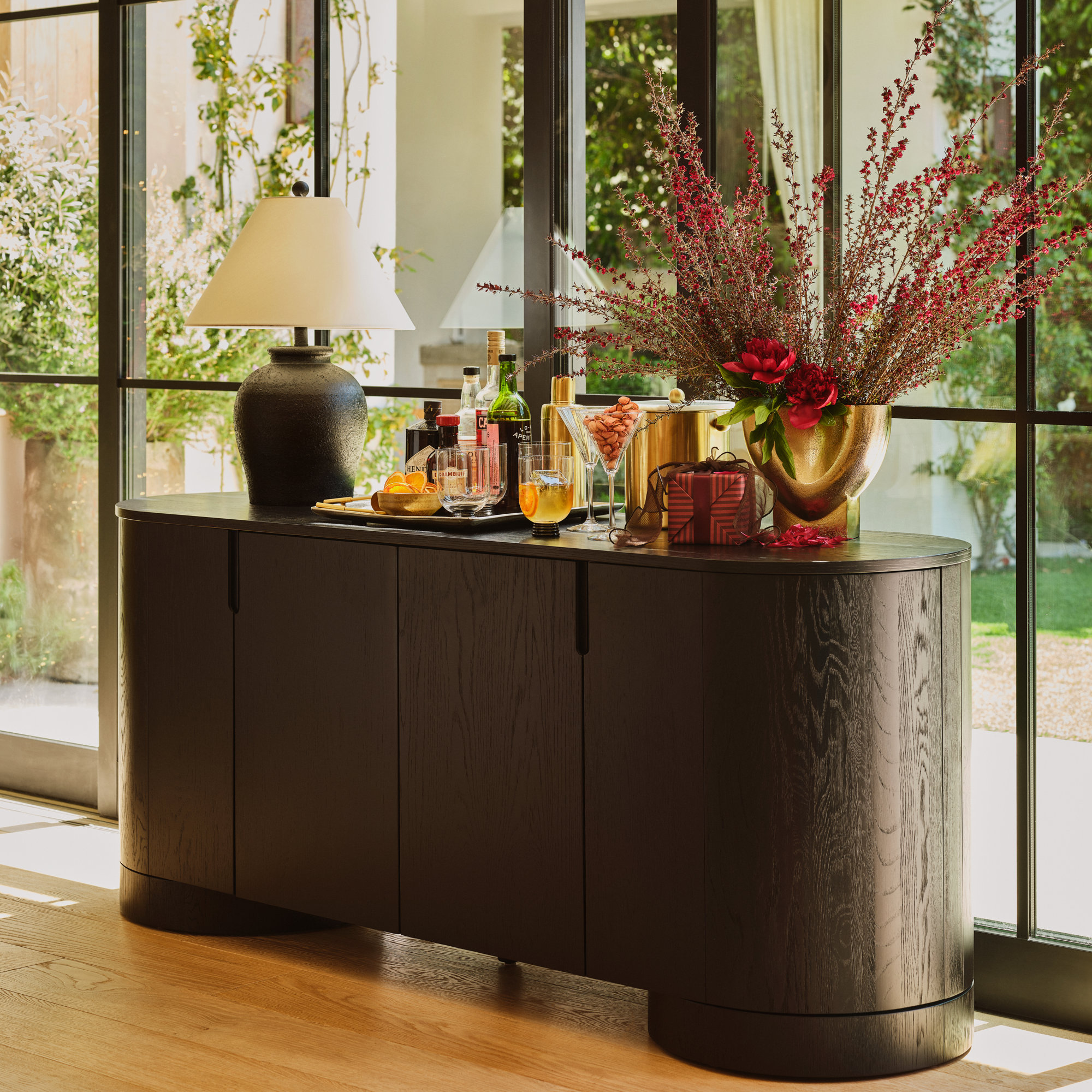Derby Oval 4 Door Wood Sideboard, Black