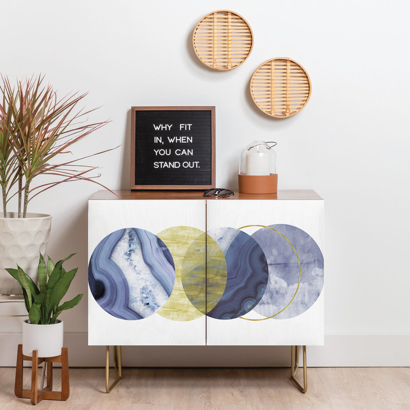 Emanuela Carratoni Blue Moonlight 2 Door Credenza Cabinet, Walnut/Green/Blue