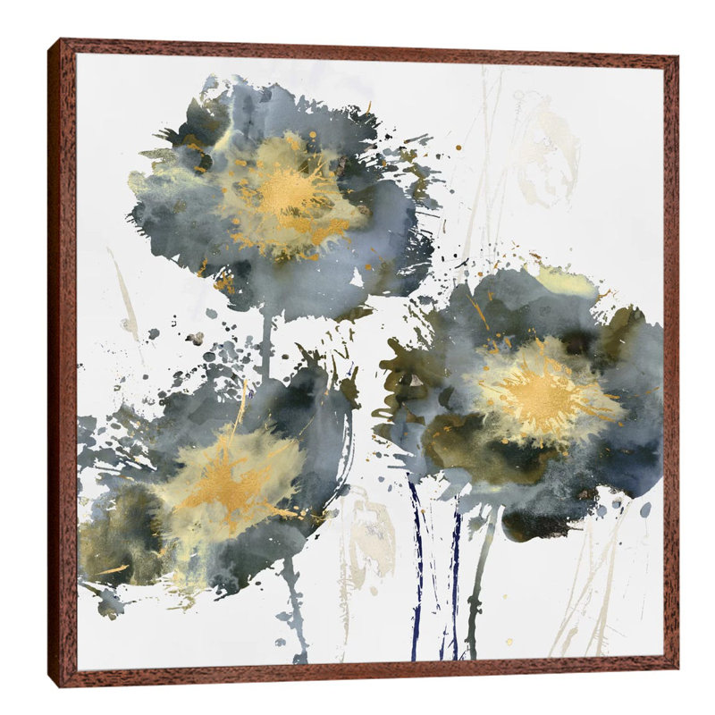 Flower Burst Trio by Vanessa Austin - Floater Frame Painting on Canvas, 66.04 cm H x 66.04 cm W, Brown Framed