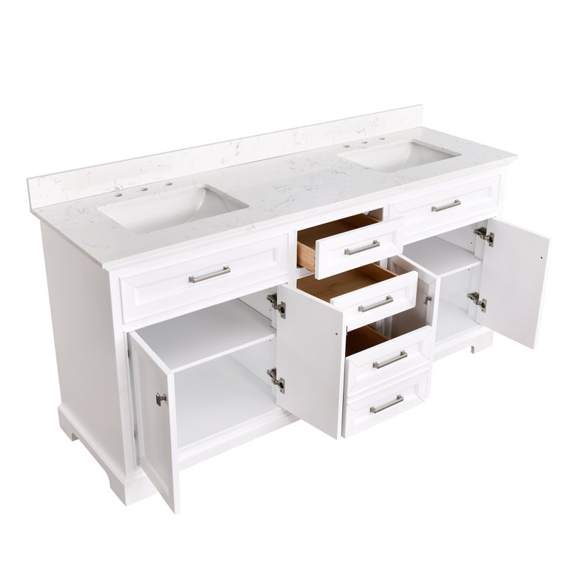 Meuble-lavabo double 72 po avec lavabo rectangulaire en pierre d'ingénierie Angela