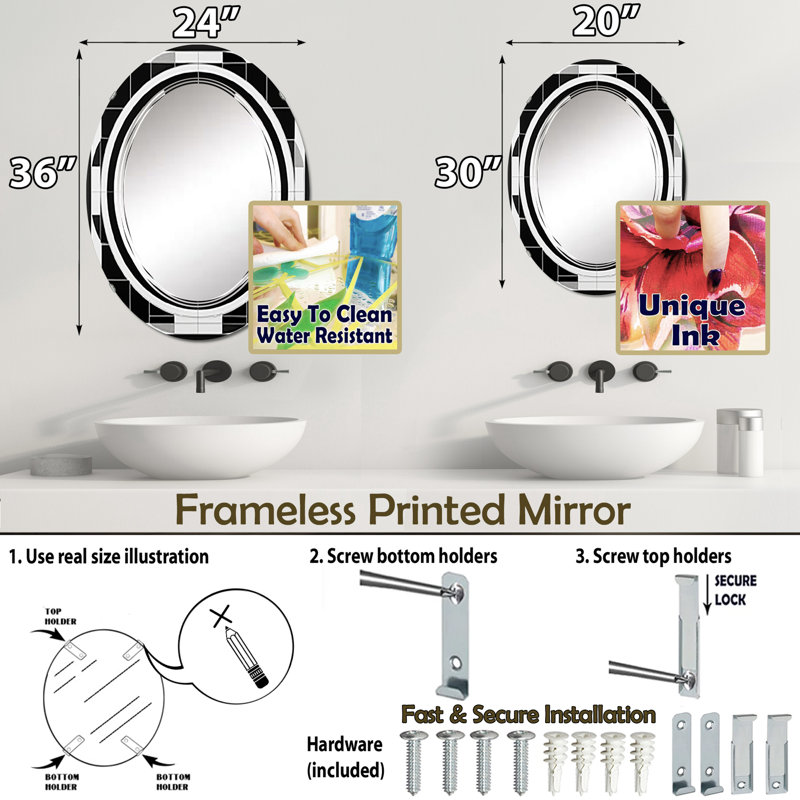 Burkcrest - Miroir mural moderne ovale, 36 po x 24 po