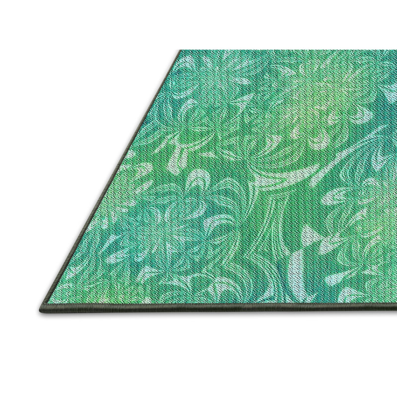Tapis vert/jaune à motifs, Rectangle 5 pi x 7 pi