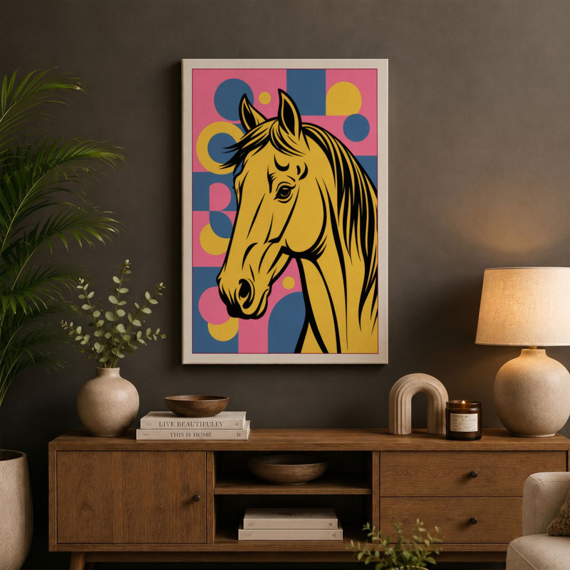 Horse Pop Art - Wrapped Canvas, 30x20 - 76.2 x 50.8 cm, Teal Border