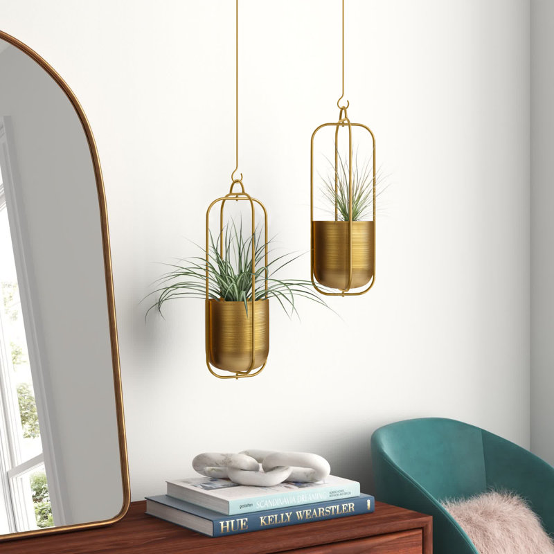 Jardinière suspendue en métal 2 pièces Jansen, Doré