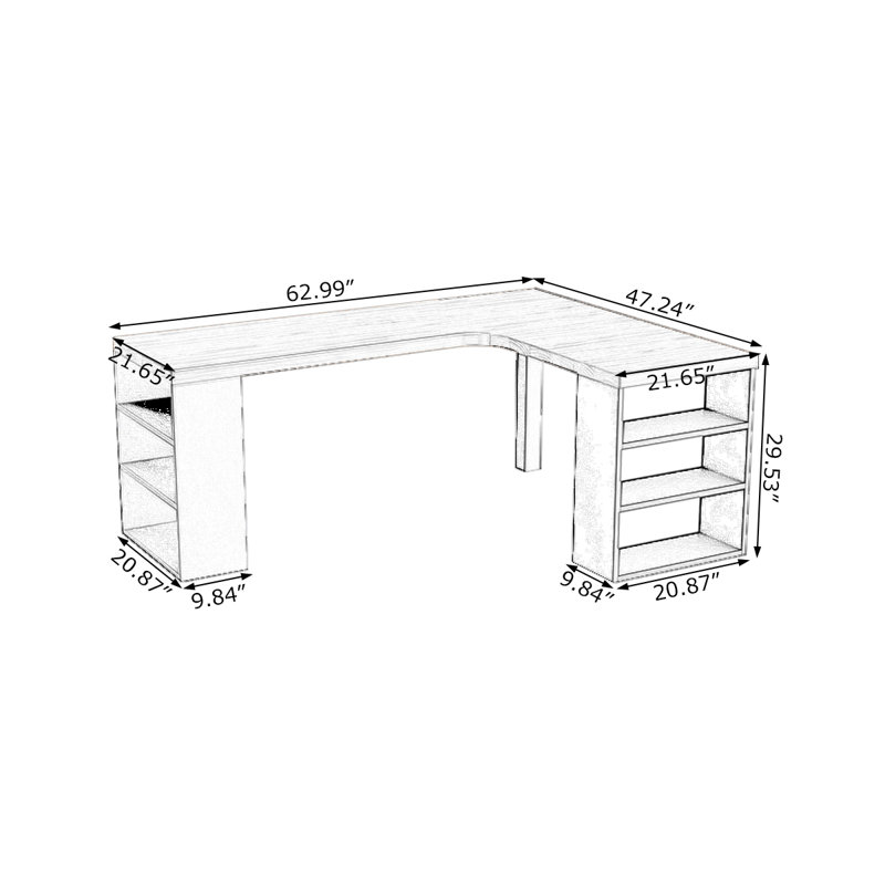 CNL815977765231&Size L-Shaped Solid Wood Iron Writing Desk, 29.53" H x 62.99" W x 47.24" D