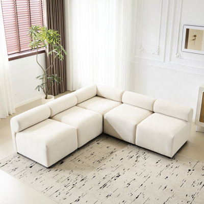 83 po Canapé modulaire en forme de V modulaire avec sièges de salon, tissu beige, 4 sièges, base, rembourrage de siège doux, décor facile à connecter, structure, coussins confortables, connexion