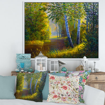 «Morning Sunlight Through The Birches II - Lake House», reproduction d'art murale