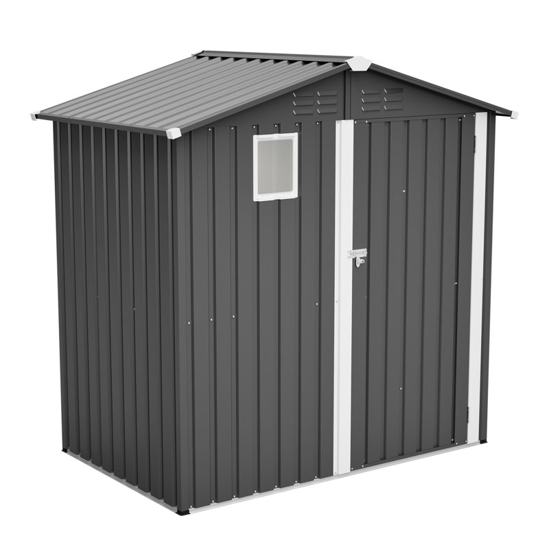 Remise de rangement noire en métal de 6 pi x 4 pi pour le patio et la pelouse, avec porte verrouillable, fenêtre transparente, beaucoup d'espace, assemblage rapide et facile de 6 pi 4 pi en acier