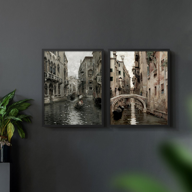 «Vintage Landscape XX», impression giclée sur cadre - ensemble de 2, Noir, noir, noir, noir, H 23 po x l 58 po