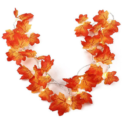 Fall Garland Lights Decor Battery Powered 2 Modes 50LED Autumn Orange Maple Leaves Pumpkin String Lights, 16.4Ft/196.8In （ 3 AA Batteries Not Included ）