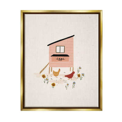 «Pastel Hen House Eggs Chickens», art mural encadré flottant par Loni Harris