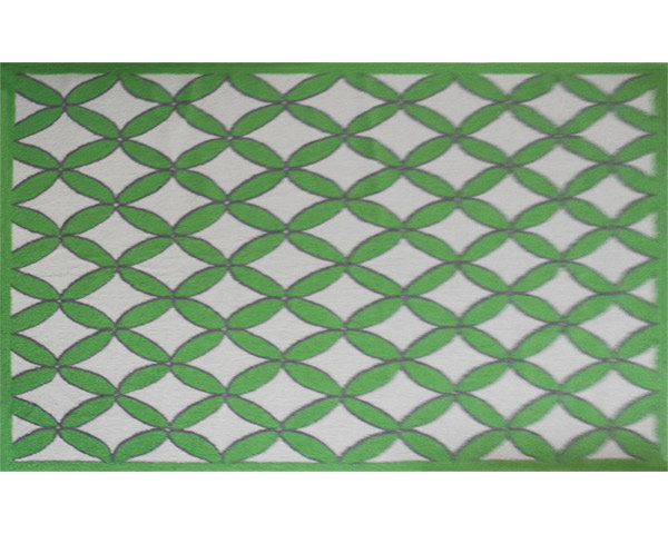 Tapis décoratif vert/gris à motif géométrique crochetée à la main, Rectangle 5 pi x 7 pi