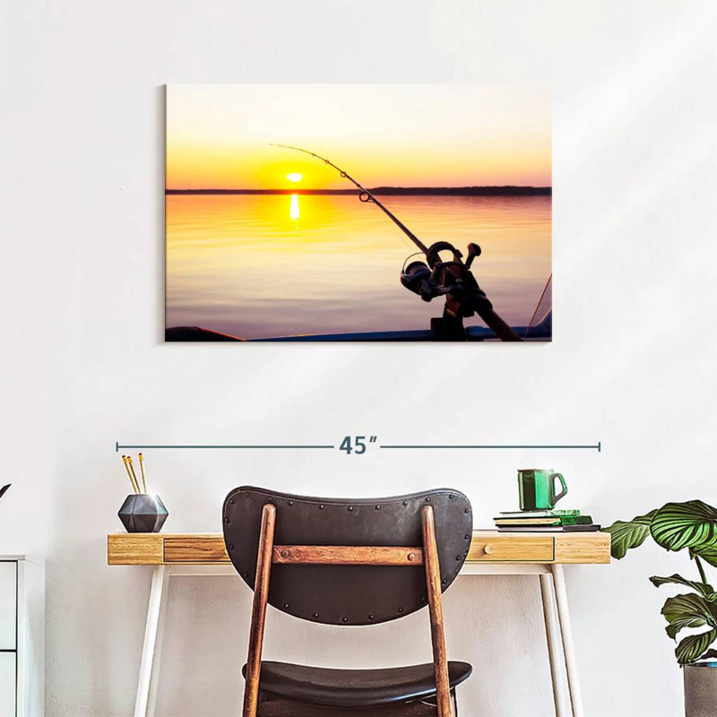 Pêche au coucher du soleil, H 24 po x l 36 po