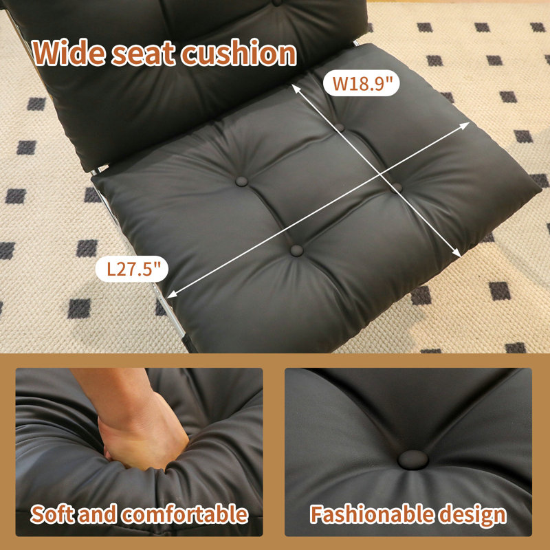 Fauteuil d'appoint capitonné en cuir noir, méridienne moderne de style Mid-Century