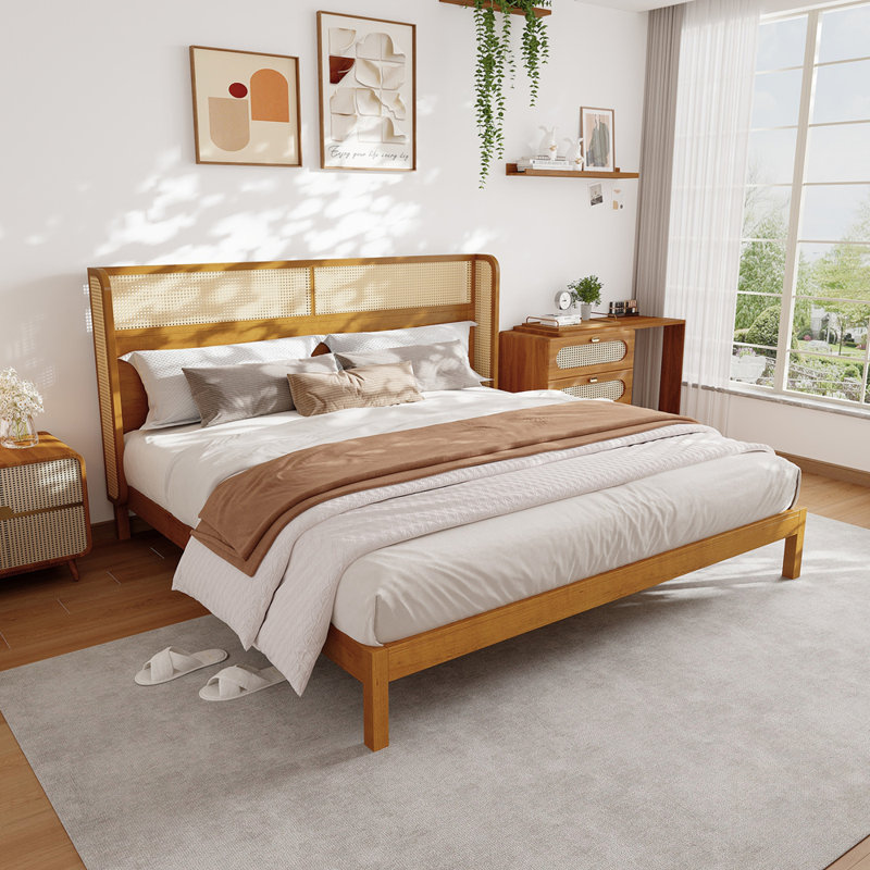Base de lit plateforme en bois d'hévéa de qualité supérieure, très grand lit avec tête de lit