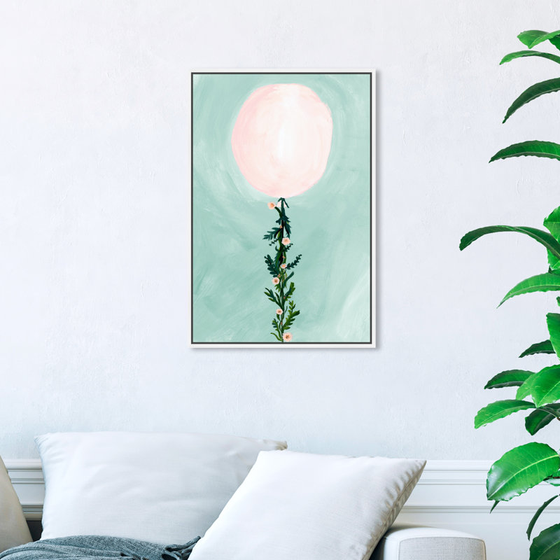 «Floral and Botanical Pastel Flower Balloon», reproduction d'art, H 54 po x l 36 po x P 1,5 po, Cadre blanc