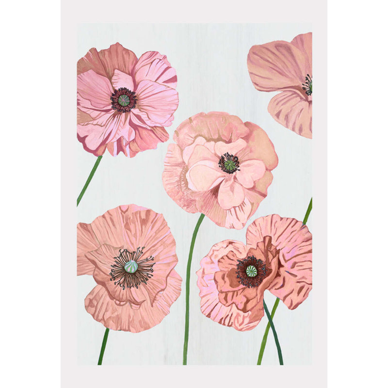 Rose Poppies On Pale Gray Print, 11" H x 8.5" W