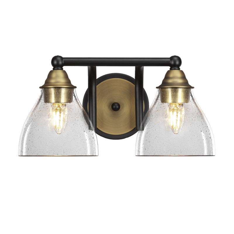 Barre d'éclairage de salle de bain 2 lumières Michell, Bulle transparente, Noir mat / laiton