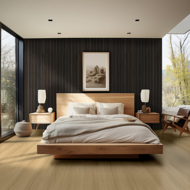 Panneau mural insonorisant acoustique à lattes en bois cannelé 120 po x 9,5 po SereniSlats Bark , Écorce