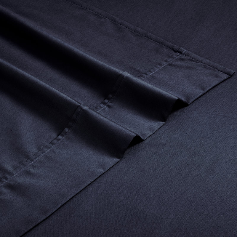 Superior 1200-Thread Count Wrinkle Resistant Cotton Blend Deep Pocket Sheet Set, California King 4Pc Sheet Set, Navy Blue