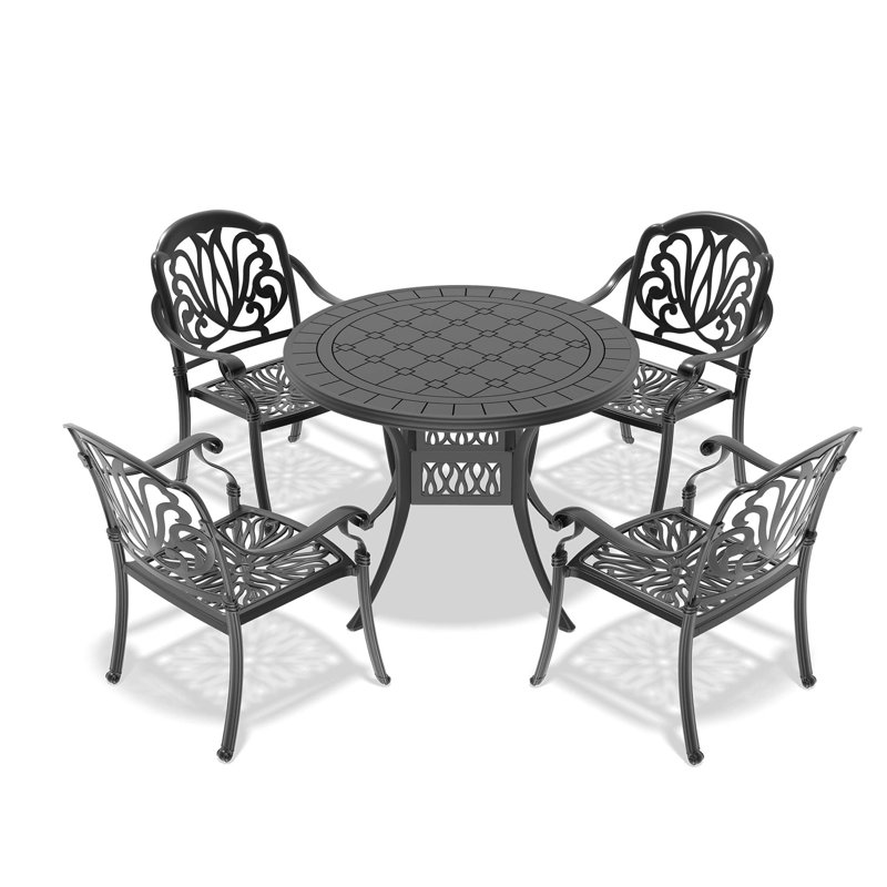 Ensemble de meubles de patio en aluminium coulé avec coussins 5 pièces