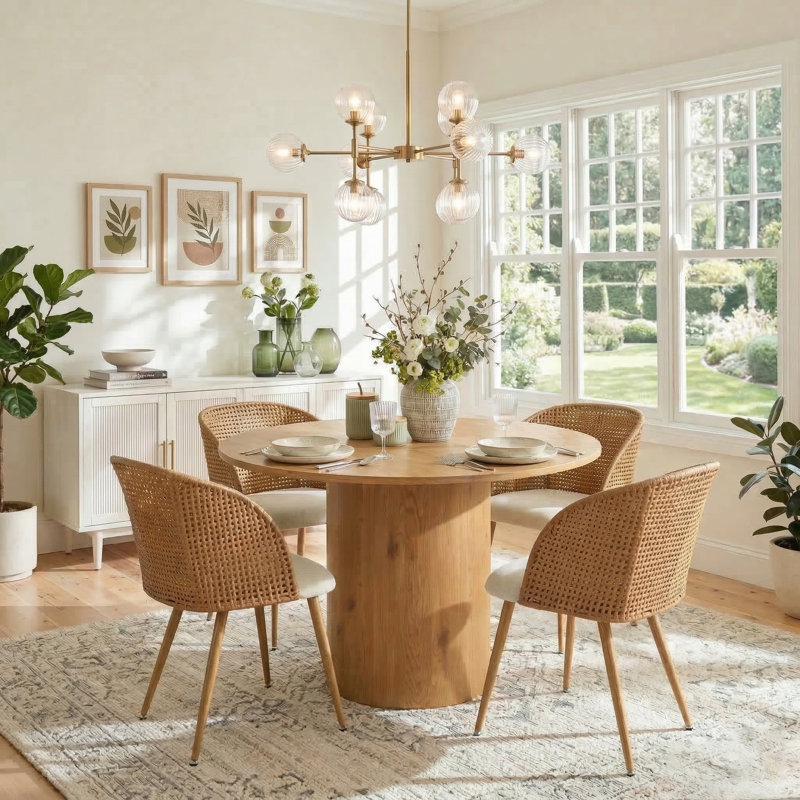 Bertwalda 4 - Person Dining Table Sets With 41.5'' Round Table & 4 Upholstered Chairs