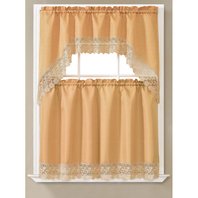 Skylin Embroidered 56'' W Kitchen Curtain Set, Gold