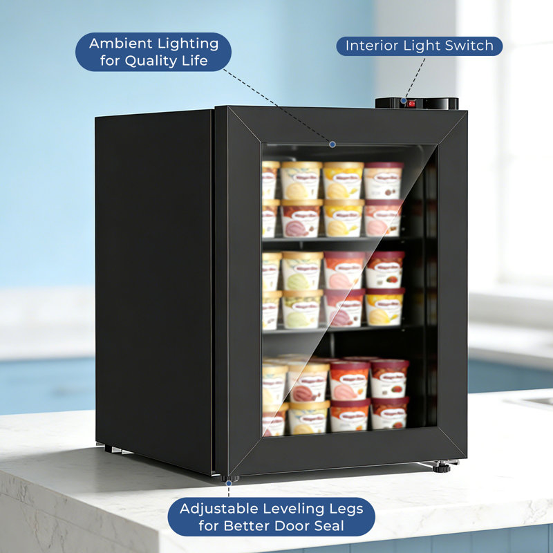 Congélateur double 2,2 pi cu Electactic - congélation de 10 ° F à 18 ° F, 7 réglages de température, porte en verre transparent et éclairage intérieur