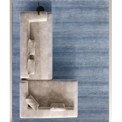 Tapis argent et bleu noué à la main de haute qualité