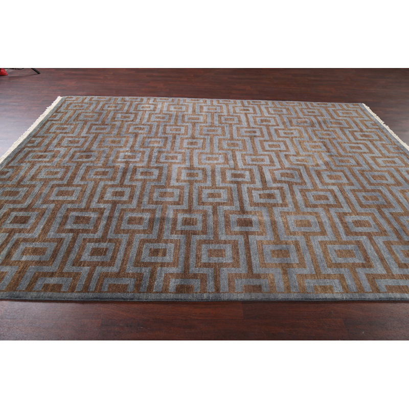 Tapis à motif géométrique oriental moderne All-Over noué à la main 8 x 10